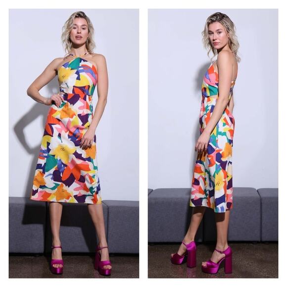 Walter Baker Hemali Midriff Cutout Dress In Citrus Canopy Size 10 - Picture 14 of 14